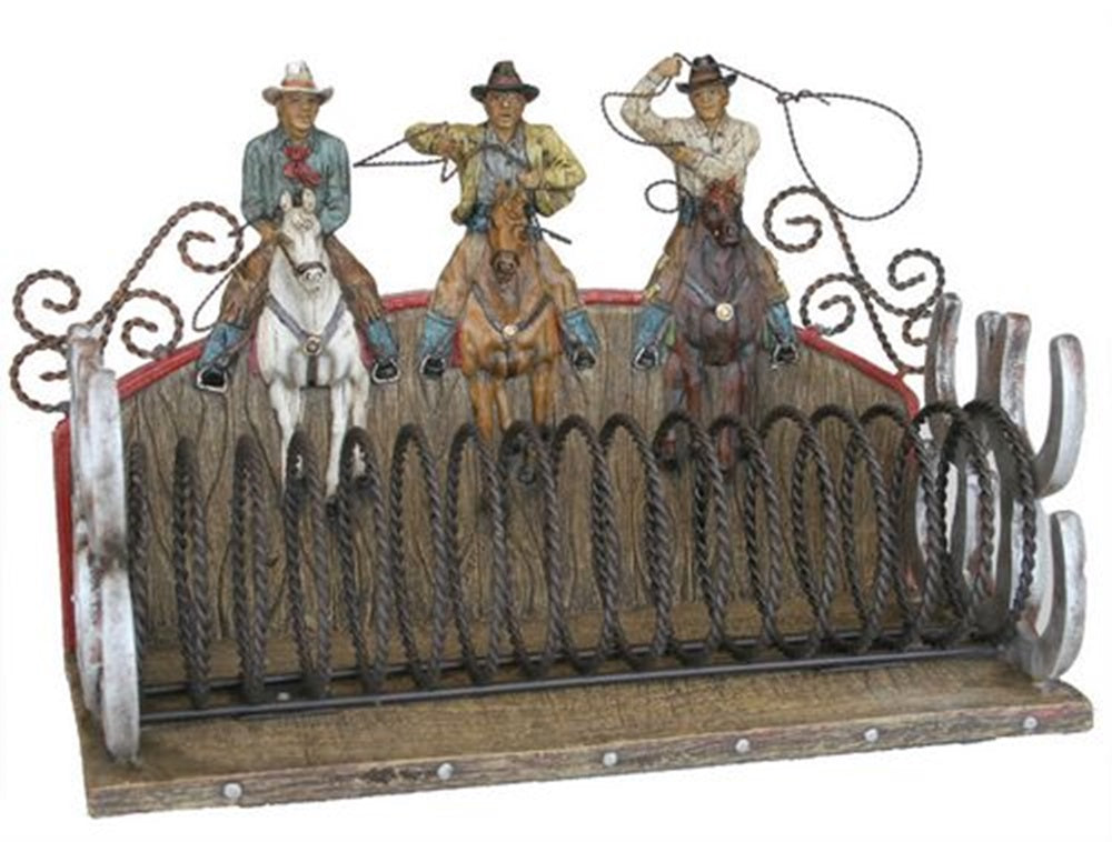 Deko CD Rack Cowboy mit Lasso Figur 31x14x20 cm groß handbemalt aus Polyresin