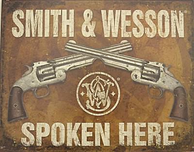 SMITH & WESSON SPOKEN HERE, Blechschild USA, neu, Größe 40x31cm S2740
