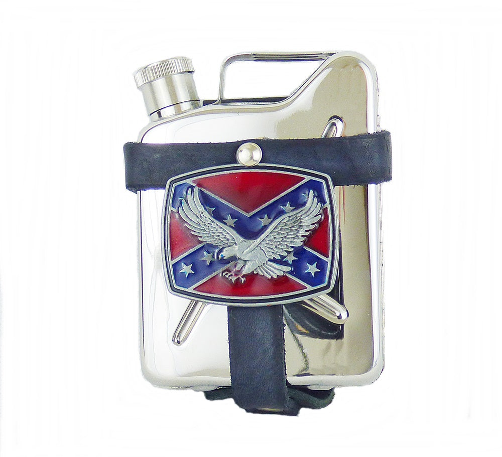 Gürteltasche Aus Leder Mit Edelstahl-Flachmann – Route 66 Design, Für Gürtel Bis 4,5 Cm, 170 Ml Fassungsvermögen