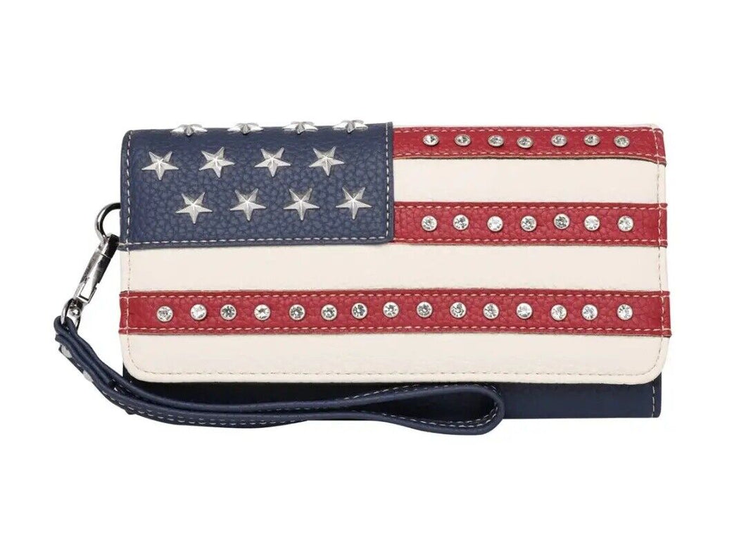 Brieftasche Gelenktasche große Geldbörse mit Smartphone - Fach Flagge USA Strass