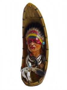 Indianer Figur Kanu Einbaum Westerndekoration 4 Variationen 22,5 cm