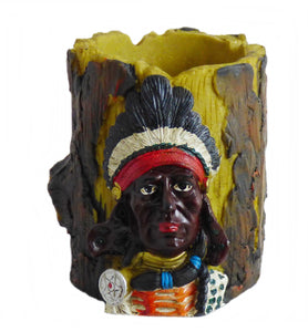 Stiftehalter Vase Köcher im Westernstyle Indianer auf Baumstamm handbemalt