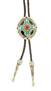 Bolo Tie Westernkrawatte Indianisches Ornament Lederkordel verstellbar mit Clip