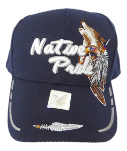 Baseballcap Base Cap Mütze mit Schild und bestickt mit Wolf Federn Native Pride