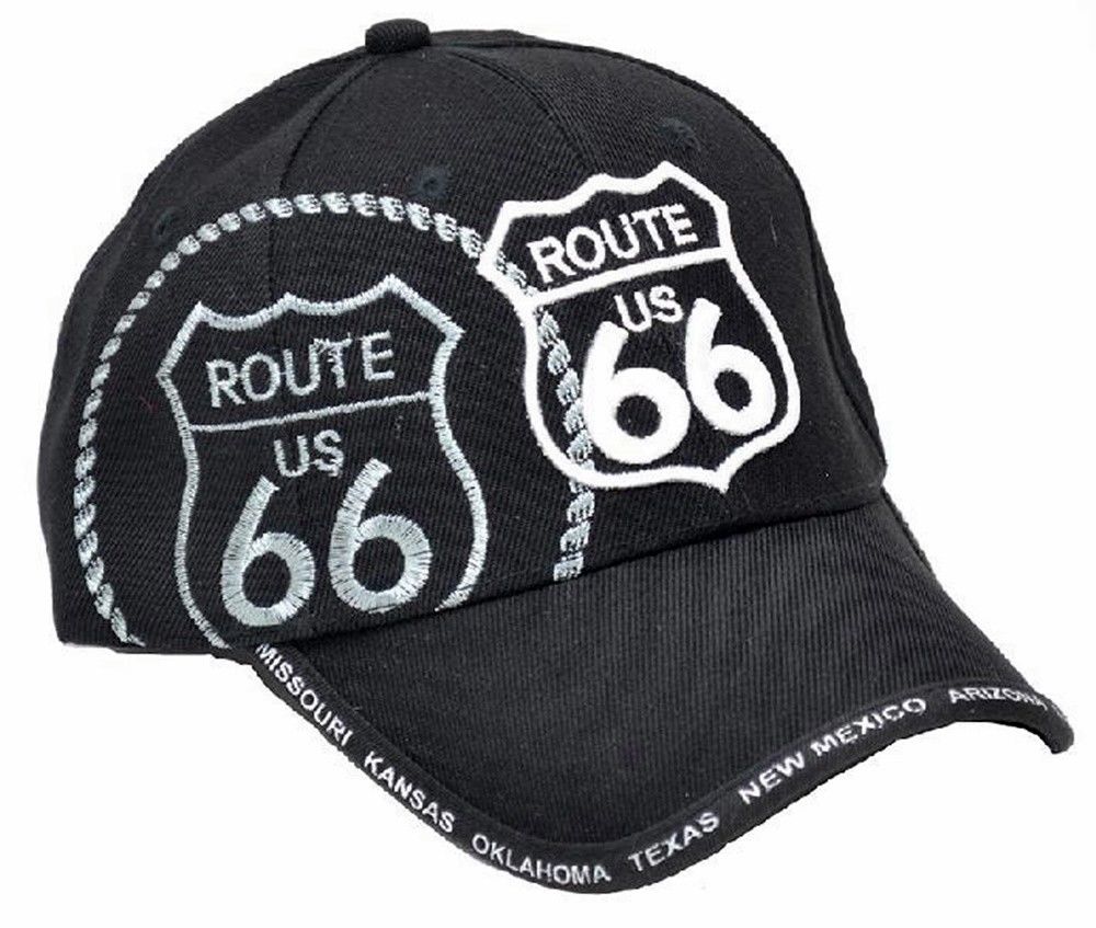 Basecap Cap, Mütze mit Schild bestickt Route 66 schwarz