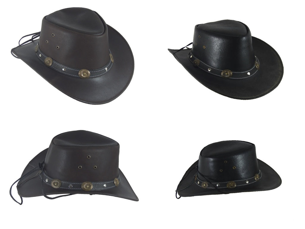 Lederhut Westernhut Cowboyhut mit Kinnband Concha schwarz oder braun