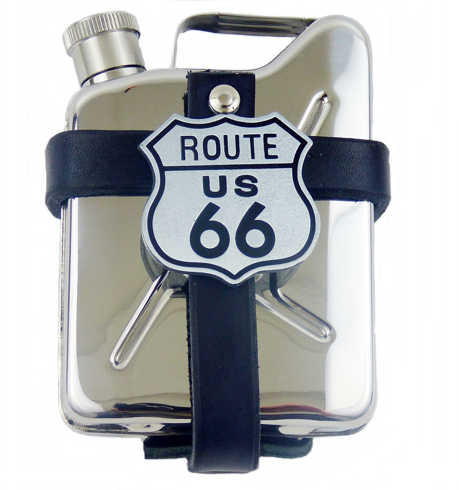 Gürteltasche aus Leder mit Flachmann Taschenflasche Kanister Edelstahl Route 66