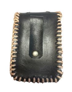 Zigarettenetui Zigarettenbox Gürteltasche aus Leder schwarz mit Feuerzeughalter