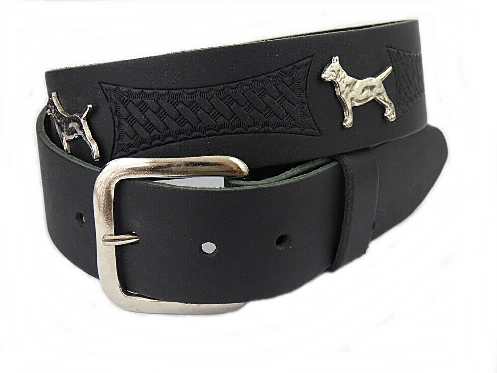 Gürtel Wechselgürtel Leder schwarz o. braun punziert mit Motivnieten Bullterrier