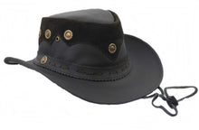 Lade das Bild in den Galerie-Viewer, Lederhut Westernhut Cowboyhut mit Kinnband schwarz oder braun
