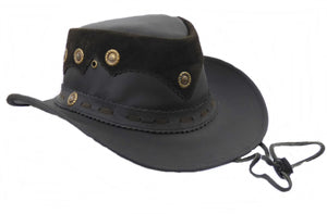 Lederhut Westernhut Cowboyhut mit Kinnband schwarz oder braun