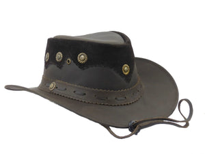 Lederhut Westernhut Cowboyhut mit Kinnband schwarz oder braun