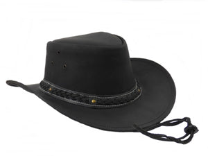 Lederhut Westernhut Cowboyhut mit Kinnband schwarz, braun oder hellbraun