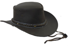 Lade das Bild in den Galerie-Viewer, Lederhut Westernhut Cowboyhut mit Kinnband schwarz, braun oder hellbraun
