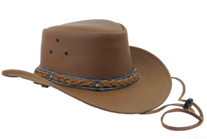 Lederhut Westernhut Cowboyhut mit Kinnband schwarz, braun oder hellbraun