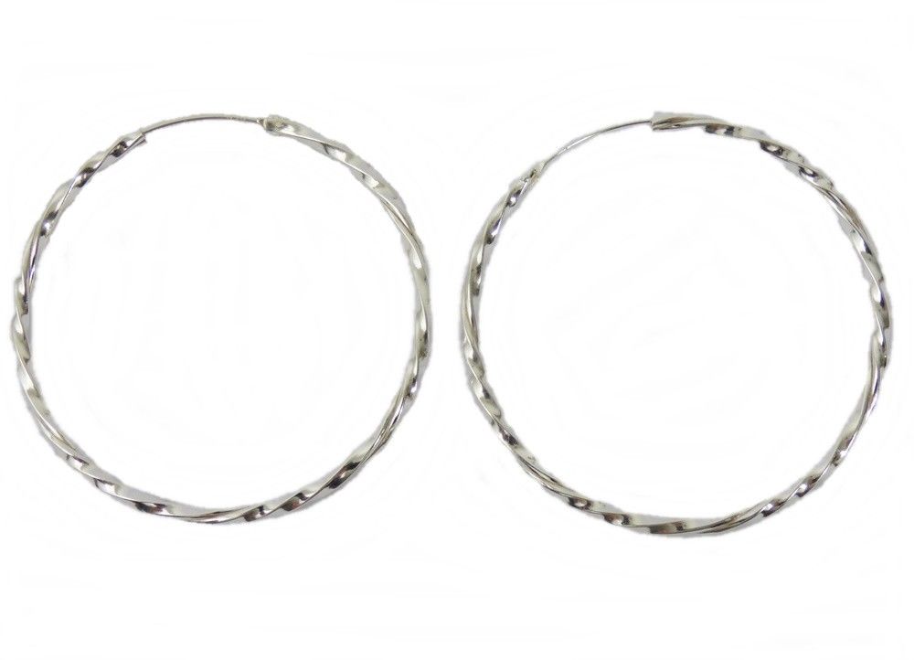Ohrringe Creolen mit gedrehter Optik Echt Silber 45 mm