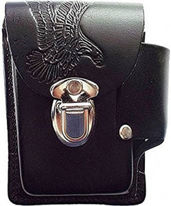 Zigarettenetui Zigarettenbox Adler aus Leder schwarz Made in USA