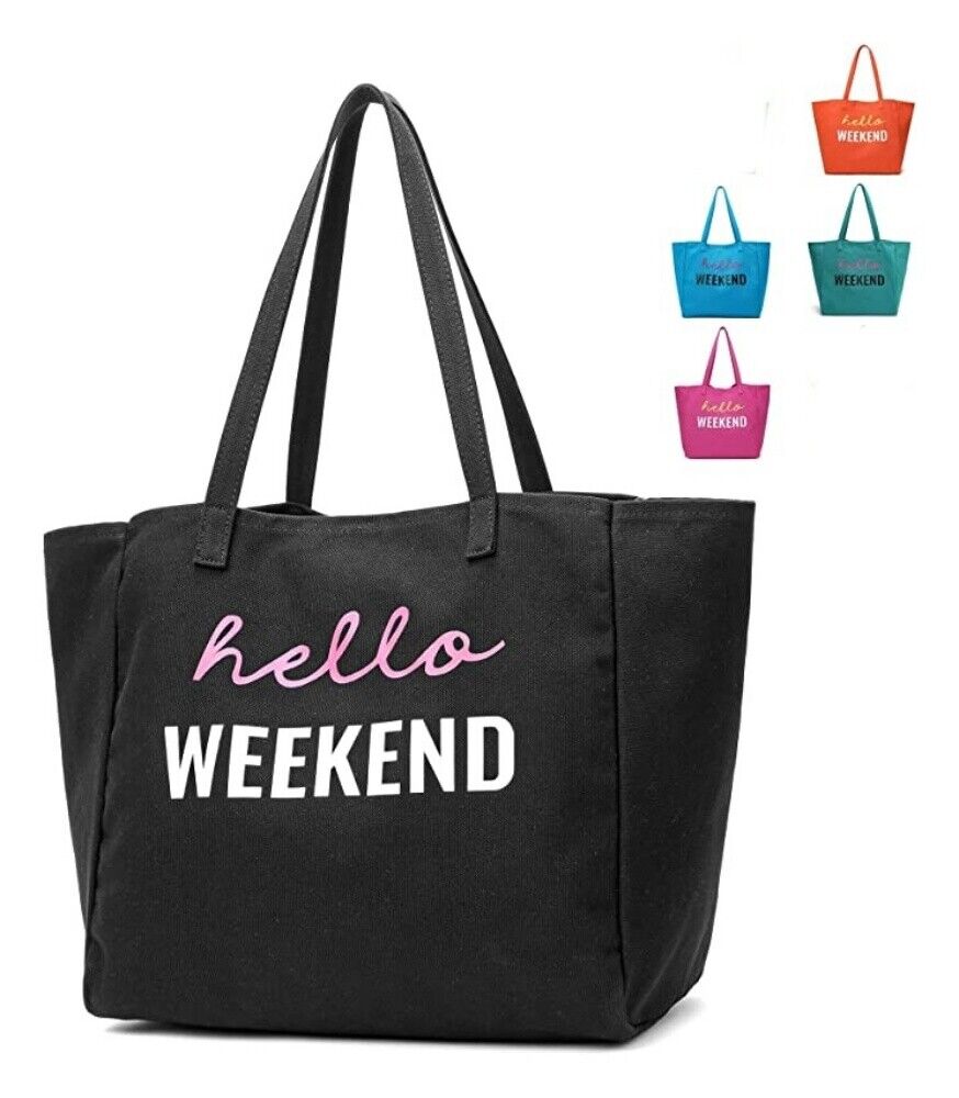 Faltbar Canvas Shopper Tote Bag Stofftasche Bag Strandtasche Hello Weekend
