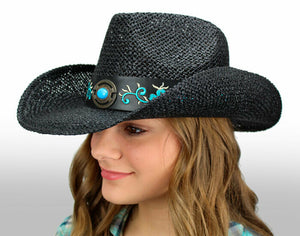 Dallas Hats Cowboyhut schwarzer Strohhut Saphire